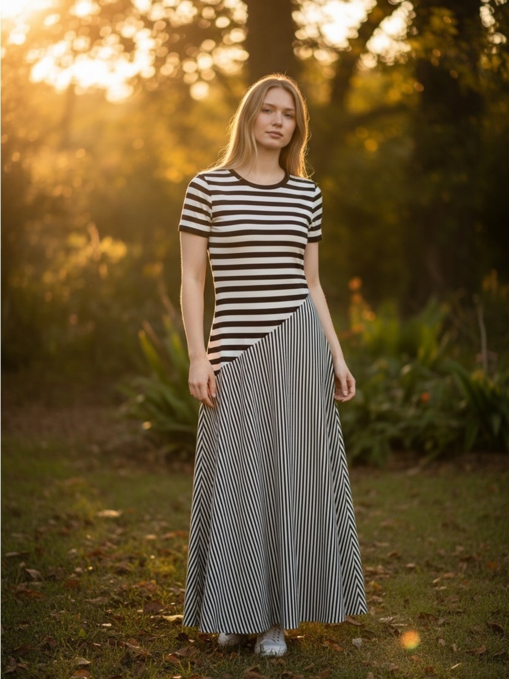 Who What Wear Black White Stripe Asymmetrical Maxi Dress Small
